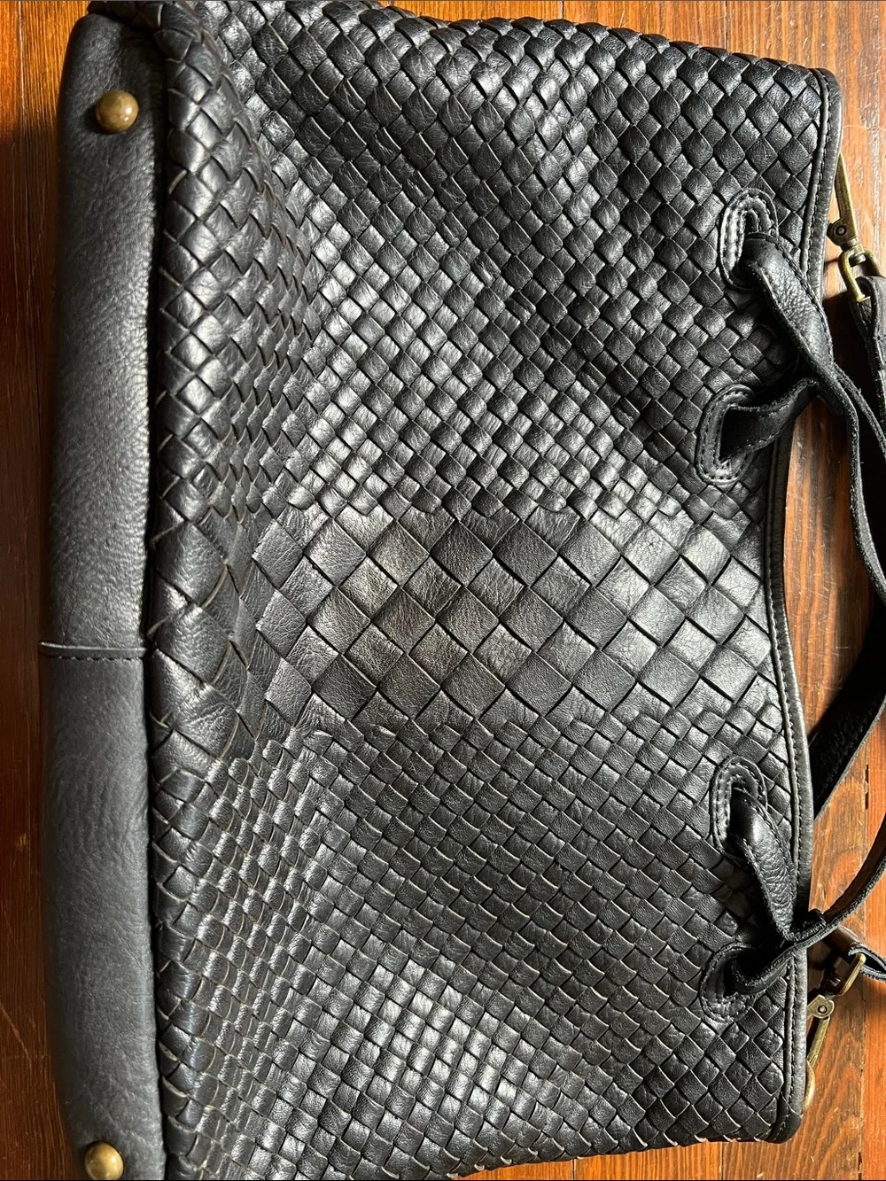 Woven Shoulder Bag in Black with Adjustable Strap